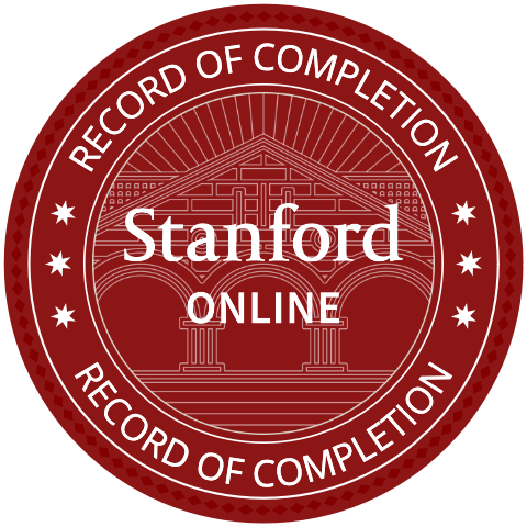 Stanford Online Record of Completion ženklelis už AI Security (XACS134) kursą